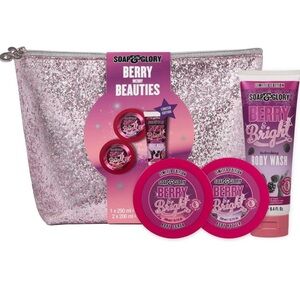 New Soap & Glory Berry Merry Beauties Gift Set of 3 w/ BONUS Travel Bag